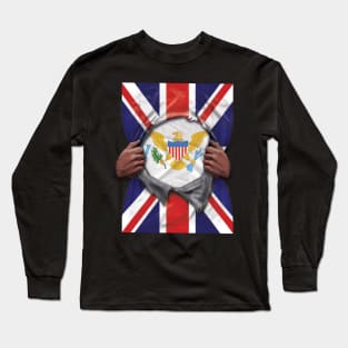 Virgin Islands Flag Great Britain Flag Ripped - Gift for Virgin Islander From Virgin Islands Long Sleeve T-Shirt